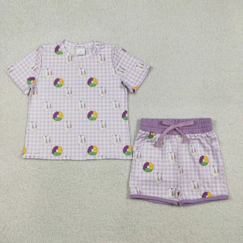 12.8 GSSO2740 Baby Girls Mardigras Boot Donuts Checked Top Pockets Shorts Clothes Set