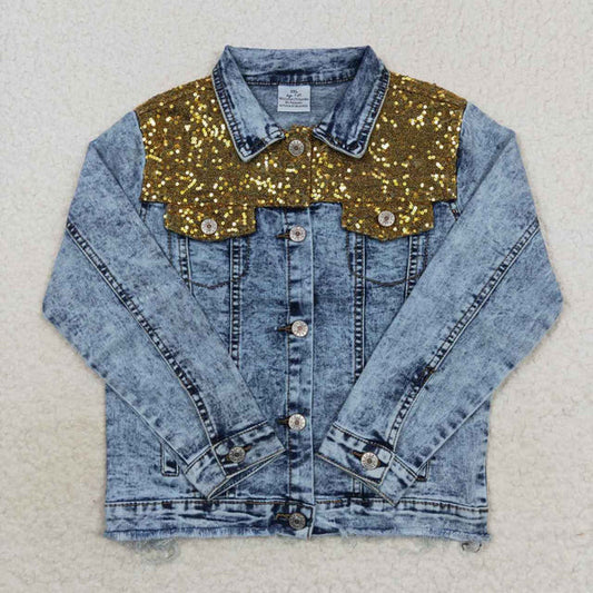 GT0351 Dark sequined button denim jacket