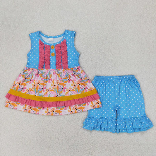 4.7 GSSO2199 Baby Girls Butterfly Ruffle Tunic Shorts Clothes Set
