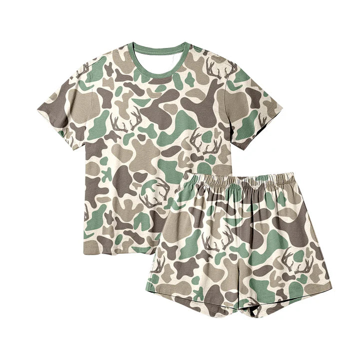 9.27 GSSO2710 Adult Women Brown Deer Camo Top Shorts Western Pajamas Sets Preorder