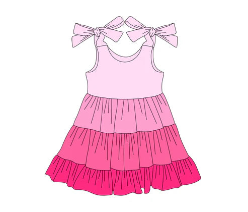 3.20  GSD2184 Baby Girls Lavender Bows Strap Pink Patchwork Knee Length Dresses preorder