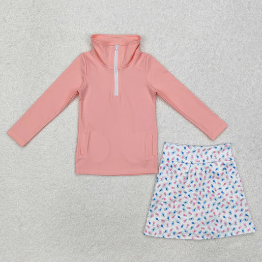 L-3.3 GLD0984 Baby Girls Pink Pullover Active Wear Top Shorts Skirts Clothes Set