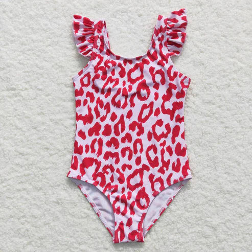 S0155 leopard print red and white one-piece swimsuit