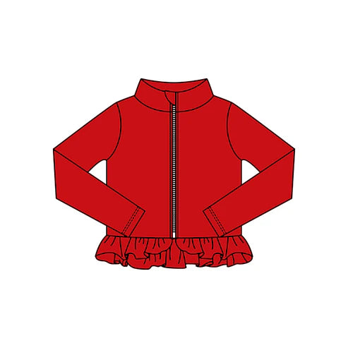 10.24 GT1333 Baby Girls Red Ruffle Yoga Zipper Jackets Top Preorder