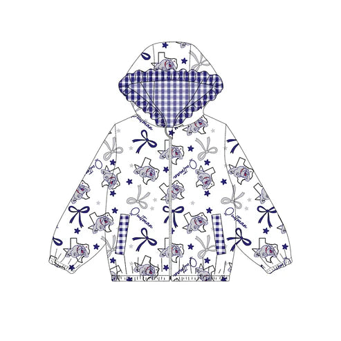 10.11  Custom Moq 8 Baby Girls Purple Quitman Team Zipper Hoodies Tops