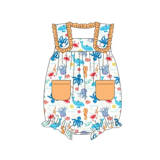 L-3.4 SR2717 Baby Infant Girls Sea Animals Pocket Rompers preorder