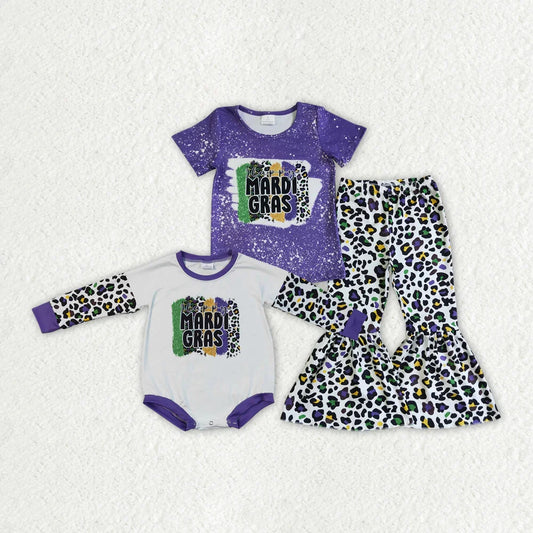 Sibling Baby Girls Mardi Gras Holiday Rompers Clothes Sets