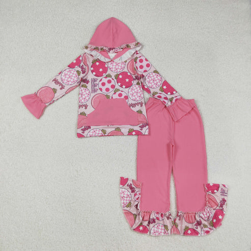 9.10 GLP2650 Baby Girls Pink Merry Christmas Pocket Hoodie Ruffle Pant Set