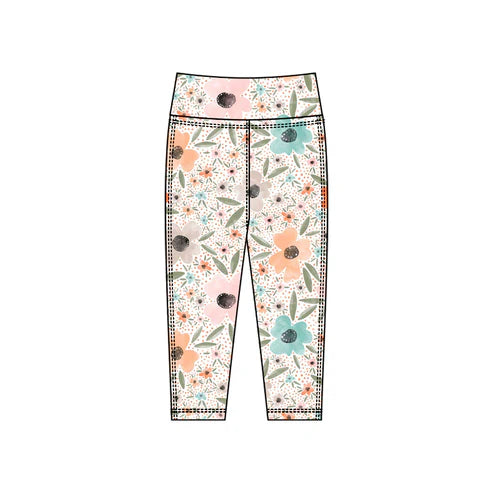 10.25 P0922 Baby Girls Blue Pink Flowers Yoga Leggings Pants Bottom Preorder