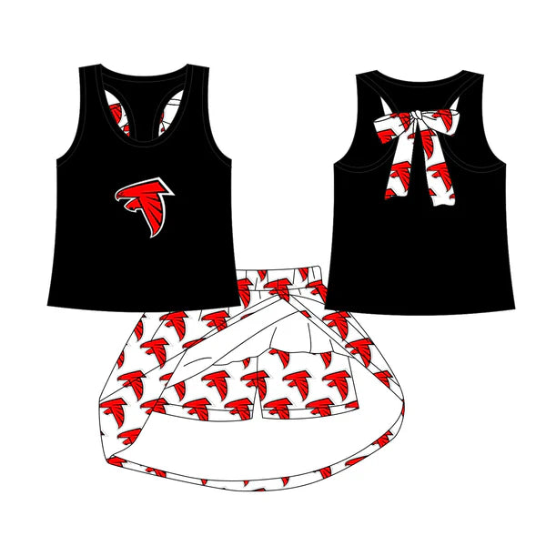 7.7 Custom Moq 3 Baby Girls Black Loving Falcons team Top Skirt Skort Sets