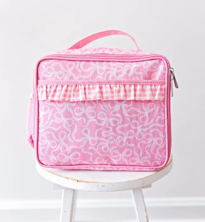 6.18  BA0310 Baby Girls Pink Bows Plaid Ruffle School Bags Lunch Boxes Preorder