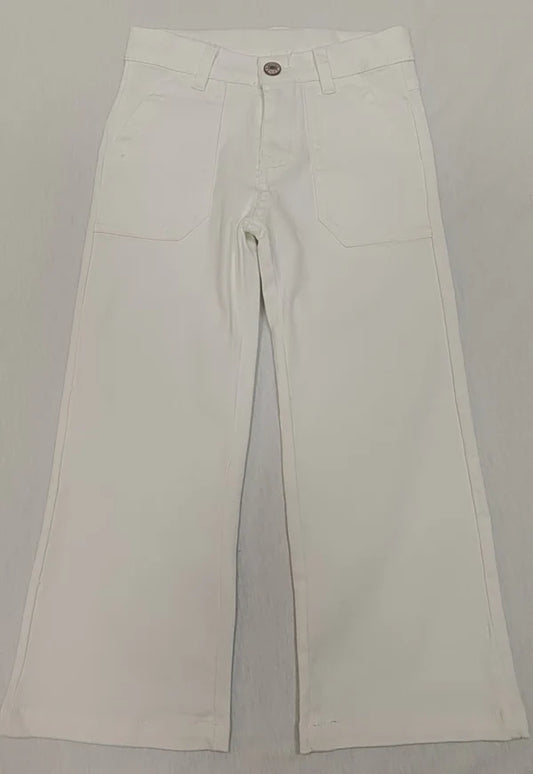4.4 P0754 Baby Girls White Pockets Denim Straight Bottom Pants Preorder