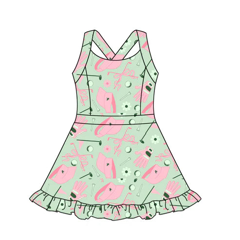 5.23 GSD2569 Baby Girls Strap Green Golf Hats Activity Wear Yoga Knee Length Dresses Preorder