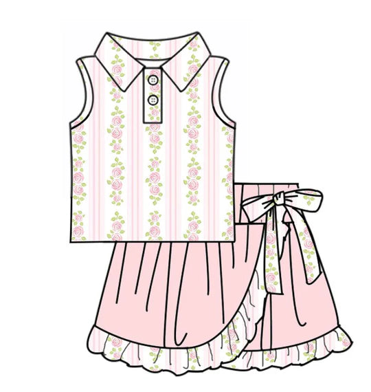 12.24 MOQ:5pcs GSD3473 pre-order toddler girl clothes flower print girl yoga summer skirt set
