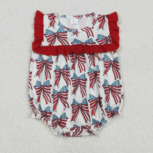 L-3.8 SR2664 Baby Infant Girls 4th Of July Bow Ruffle Romper