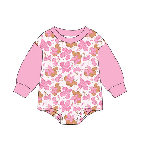 6.30 no moq LR2372 pre-order baby girl clothes boot bow hat pink long sleeve romper