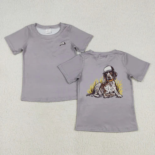 BT1149 Baby Boys Grey Dog Short Sleeve Tee Shirts Tops