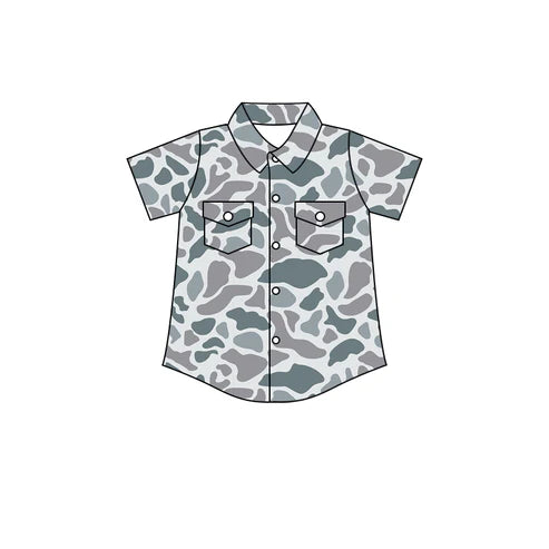 BT1202 Baby Boys Gray Camo Short Sleeves Button Pockets Shirts Top Preorder
