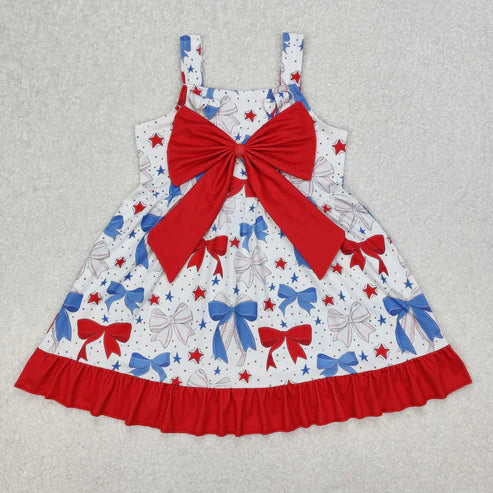 GSD1866 Baby Girls Baseball Bows Straps Knee Length Dress