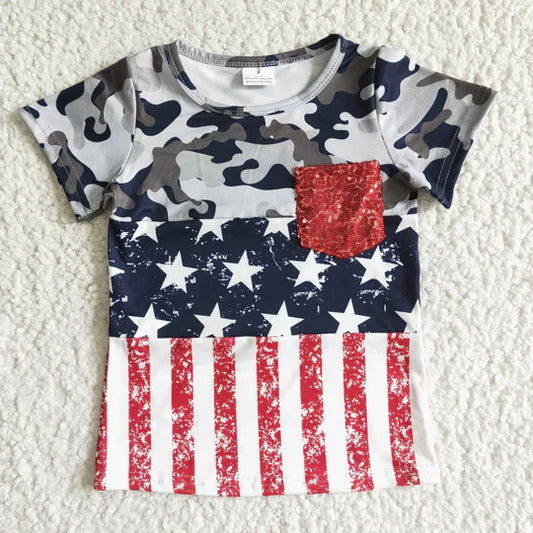 3.11  BT0008 Kids clothing boy summer patriotic tshirt july 4th sequin top-promotion 2024.5.3 $2.99