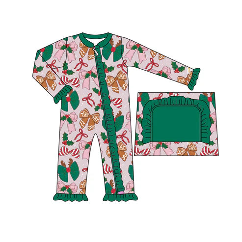 6.27 LR2353 Baby Girls Long Sleeves Colorful Bows Zipper Pant Rompers Preorder