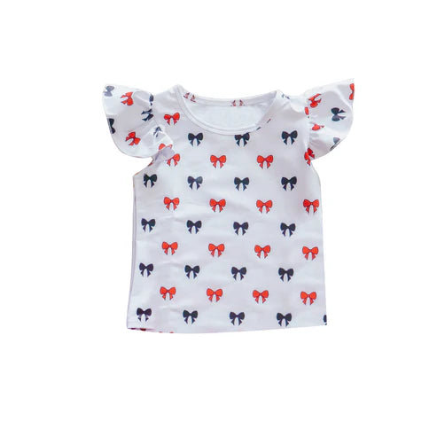 8.6 GT1148 Baby Girls Flutter Sleeves Black Red Bows Plaid Tee Shirts Top Preorder