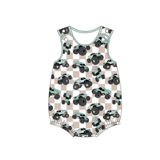 L-3.5 SR2742 Baby Infant Boys Khaki Trucks Sleeveless Rompers preorder