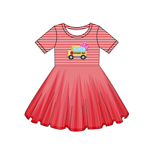 GSD2154 Baby Girls Bus Back To School Apple Knee Length Tutu Dresses Preorder