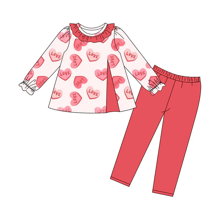 9.27 GLP2904 Baby Girls Pink Love Hearts Tunic Legging Pants Valentine Clothes Sets Preorder