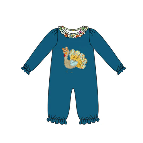 7.29 LR2448 Baby Girls Long Sleeves Floral Turkey Ruffle Pant Rompers Preorder