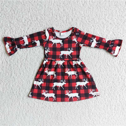 9.6 RTS NO MOQ ETA 5/7days Arrived 6 B2-21 Long Sleeve Red Plaid Deer Skirt