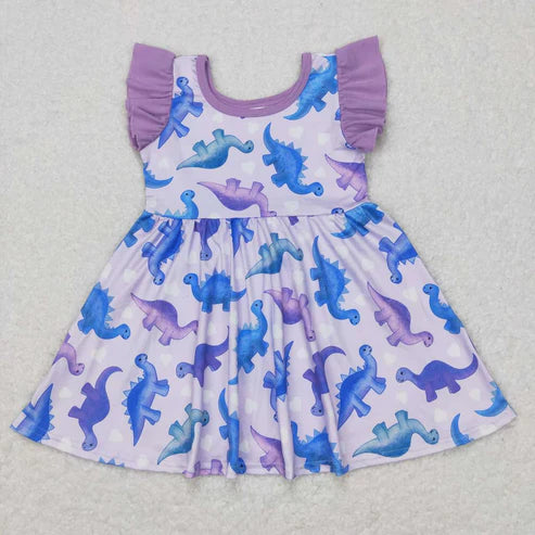7.28 GSD0493 Dinosaur Heart Purple Flying Sleeve Dress