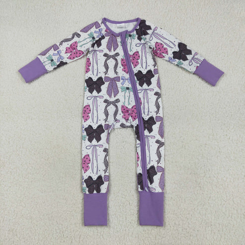 8.13 LR2358 Baby Girls Long Sleeves Colorful Bows Zipper Romper