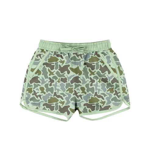10.20 S0581 Baby Boys Green Ducks Camo Pockets Swimming Trunks Preorder