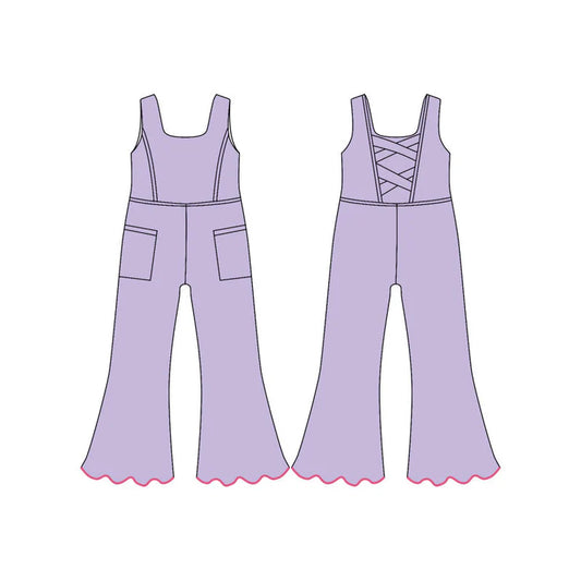11.25 MOQ:5pcs SR3600 pre-order baby girl clothes purple yoga summer romper