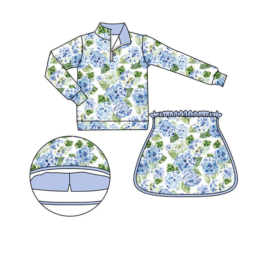 L-3.6 GLD1016 Baby Girls Blue Flowers Athletic Active Wear Top Shorts Skirts Clothes Sets Preorder