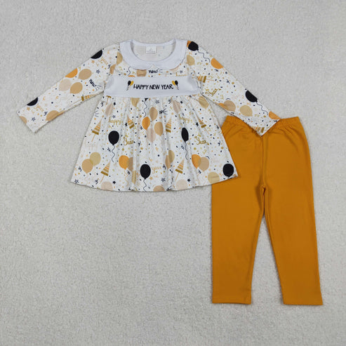 11.1 GLP2901 Baby Girls Happy New Year Balloons Tunic Legging Pants Clothes Set