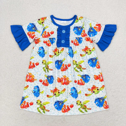 L-3.6GSD1312 Cartoon turtle Fish blue lace short-sleeved dress