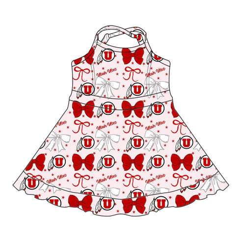 7.3 Custom Moq 3 Baby Girls Strap UU Bows Plaid Short Ruffle Team Knee Length Dresses