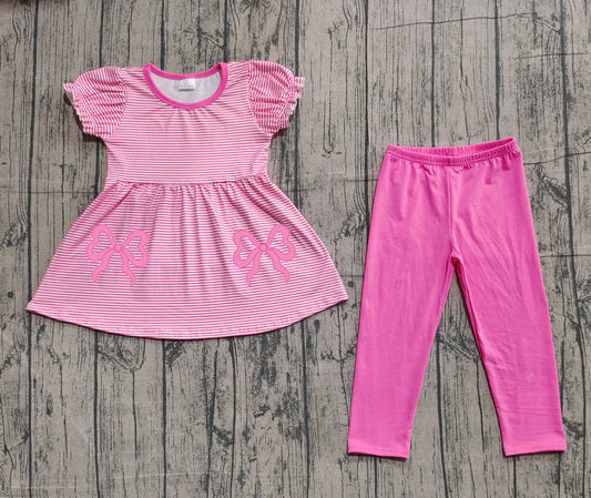 11.11 GSPO2150 pre-order toddler girl clothes pink bow girl spring fall pants set real pic embroidery