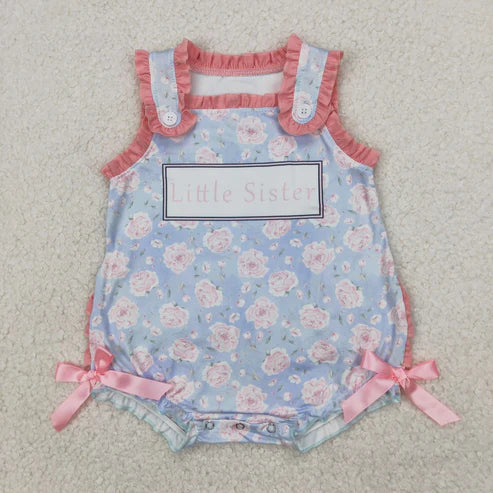 4.9 SR2911 Baby Infant Girls Pink Ruffle Sleeveless Little Sister Floral Romper