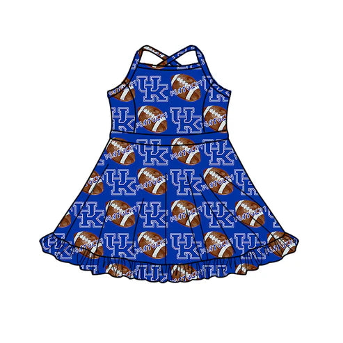 8.30 Custom MOQ 5 Baby Girls Strap Football Ruffle Shorts UK Team Knee Length Dress