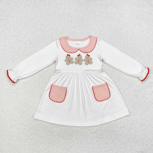 GLD0765 Baby Girls Christmas Dots Pink Gingerbread Knee Length Dress