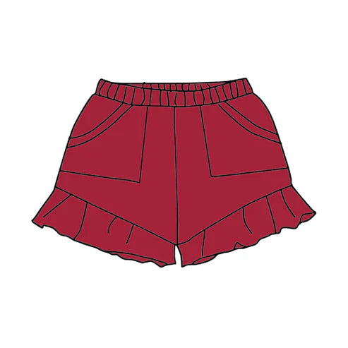 4.16 SS0565 Baby Girls Dark Red Pockets Summer Cotton Ruffle Short Bottoms Preorder