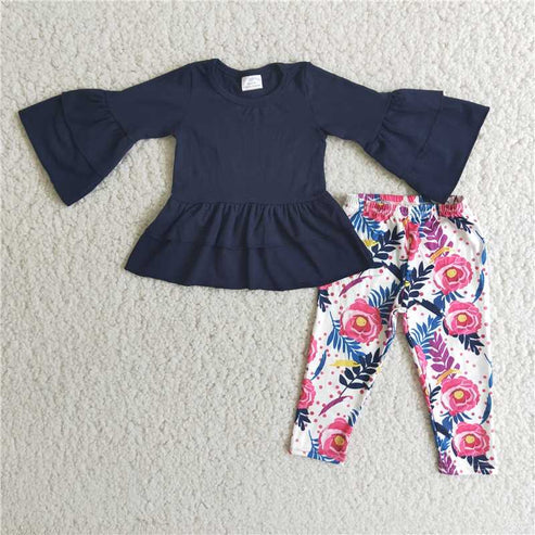 rts no moq 6 A26-18 Navy blue double-layer lace long-sleeved mixed color trouser suit