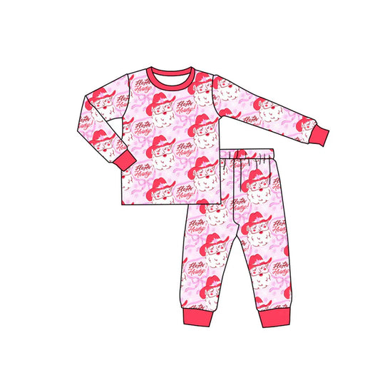 6.14  GLP2384 Baby Girls Pink Long Sleeves Santa Bows Plaid Top Pants Pajamas Set Preorder