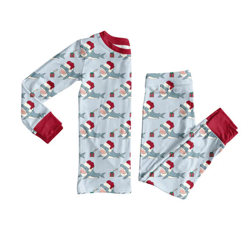 9.2 BLP1258 Baby Boys Gifts Whales Plaid Top Pant Christmas Pajamas Set Preorder