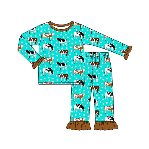 5.27 GLP1974 Baby Girls Western Cows Dots Top Pants Pajamas Clothes Sets Preorder