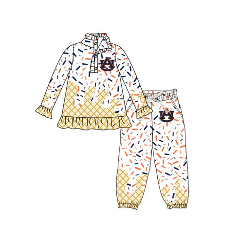 7.5  Custom Moq 3 Baby girls Orange Paw Team long Sleeve Tee Shirt pants Clothes Sets