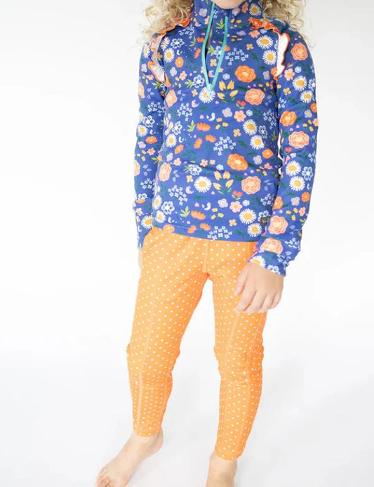 8.27 GLP2736 Baby Girls Blue Daisy Zipper Pullover Pockets Polka Dots Pant Yoga Active Set